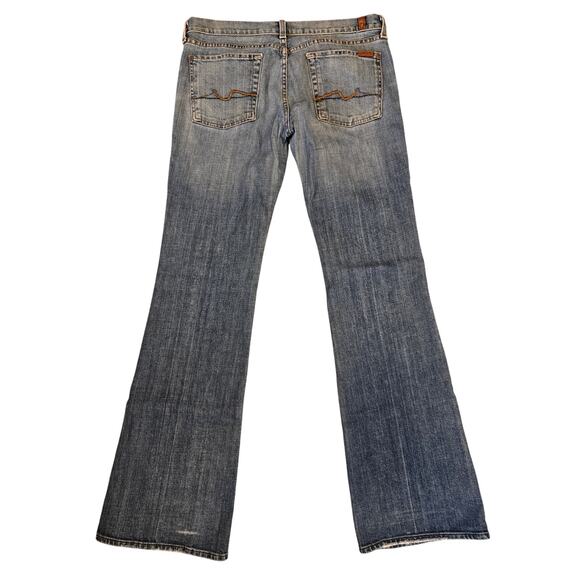 7 For All Mankind Size 31 Flare Jeans Medium Wash Y2K Stretch Denim - Picture 2 of 3